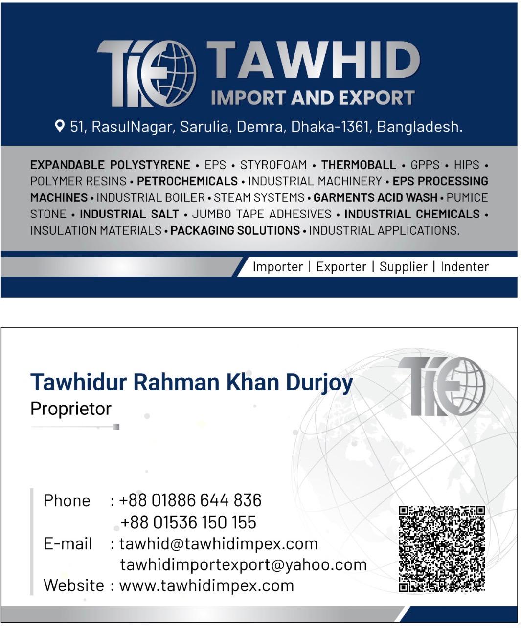 Tawhid Import and Export business card